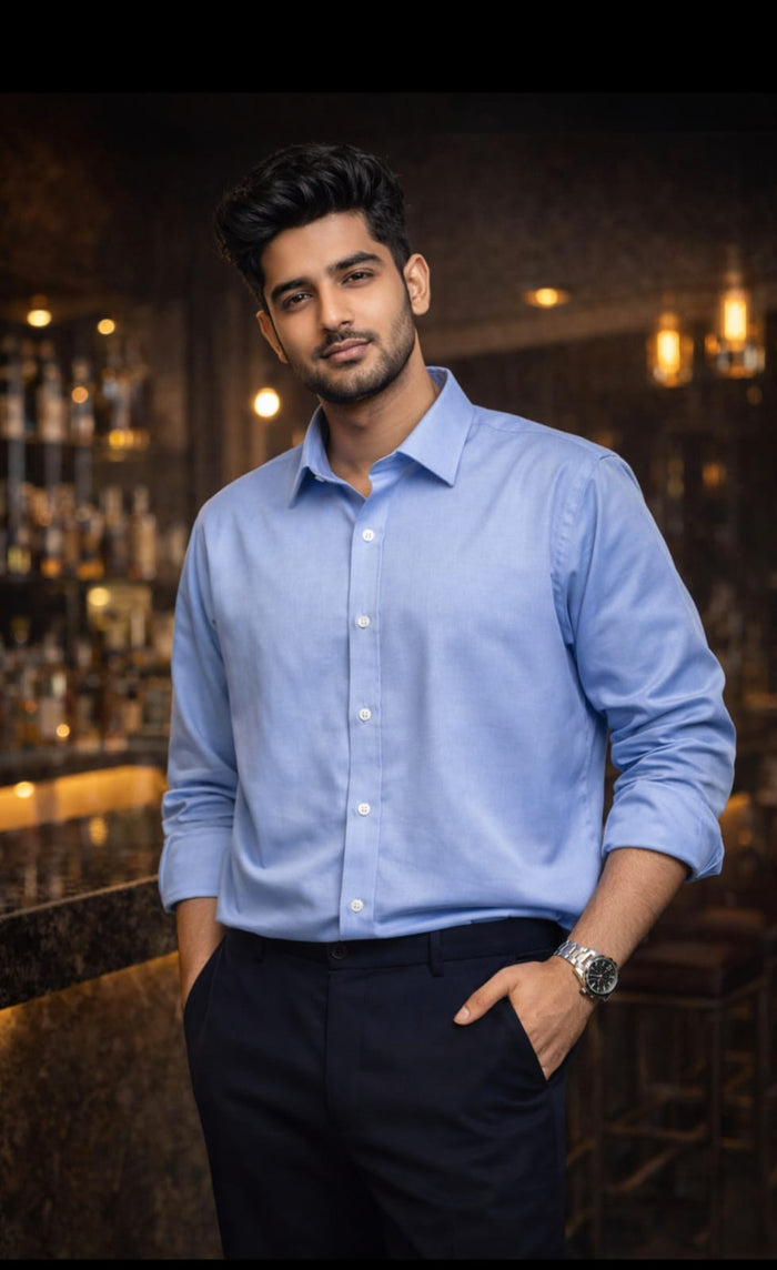 Menβs Premium Cotton Loose Fit Shirt | Solid Blue Casual Shirt for Men | Comfortable Daily Wear Shirt