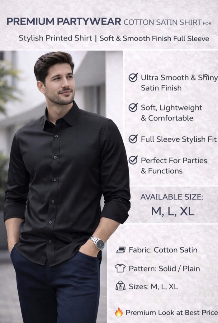 Premium Japanese Satin Partywear Shirt for Men | Ultra Smooth & Shiny Finish | Stylish Solid Shirt