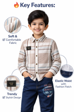 Kids Stylish Striped Shirt & Denim Pant Set | Boys Combo Outfit (Size 20–40)