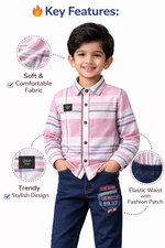 Kids Stylish Striped Shirt & Denim Pant Set | Boys Combo Outfit (Size 20–40)