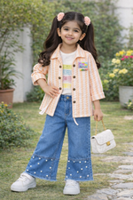 Kids Stylish Striped Jacket Set with Inner Tee (Size 32-34) | Premium Quality Cotton | Pink, Mint Green, Peach