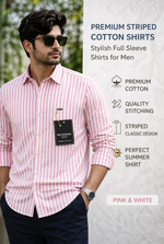 Premium Striped Cotton Shirt for Men | Full Sleeve Casual Shirt | Green & White Stylish Shirt