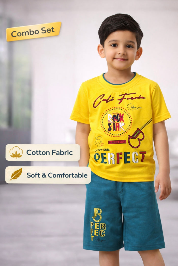 Urban Fit Kids Cotton T-Shirt & Shorts Combo Set | Soft & Comfortable Summer Wear