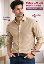 Men’s Premium Beige Casual Shirt | Soft & Breathable Fabric | Slim Fit Stylish Shirt | Urban Fit | Size 36–44