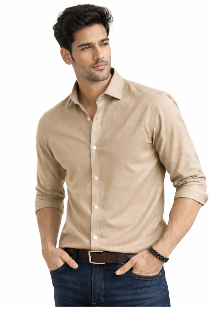 Men’s Premium Beige Casual Shirt | Soft & Breathable Fabric | Slim Fit Stylish Shirt | Urban Fit | Size 36–44