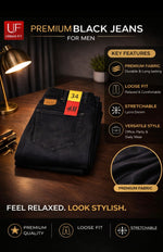 Men’s Premium Lycra Denim Jeans | Loose Fit Stretchable Casual Jeans for Men (Black & Blue) Size 34-36