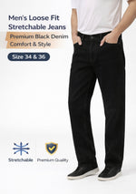 Men’s Premium Lycra Denim Jeans | Loose Fit Stretchable Casual Jeans for Men (Black & Blue) Size 34-36