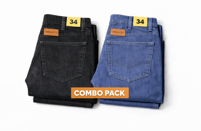 Men’s Premium Lycra Denim Jeans Combo Pack of 2 | Loose Fit Stretchable Casual Jeans for Men (Black & Blue) Size 34-36