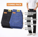 Men’s Premium Lycra Denim Jeans Combo Pack of 2 | Loose Fit Stretchable Casual Jeans for Men (Black & Blue) Size 34-36
