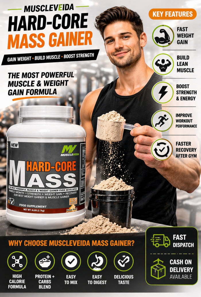 MuscleVeida Hard-Core Mass Gainer 2.7kg (6lbs) | Fast Weight Gain & Muscle Builder Supplement