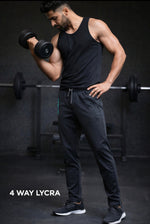Men’s Premium 4-Way Lycra Track Pants | Black with Red Zip | Gym & Casual Wear