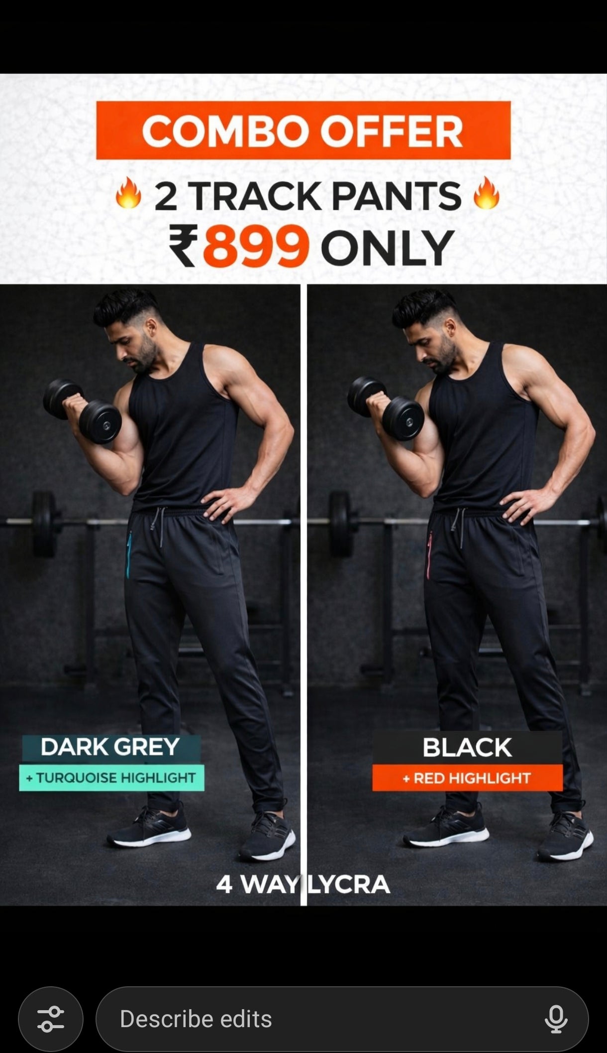 Men’s Combo Pack of 2 Premium 4-Way Lycra Track Pants | Gym & Casual Wear