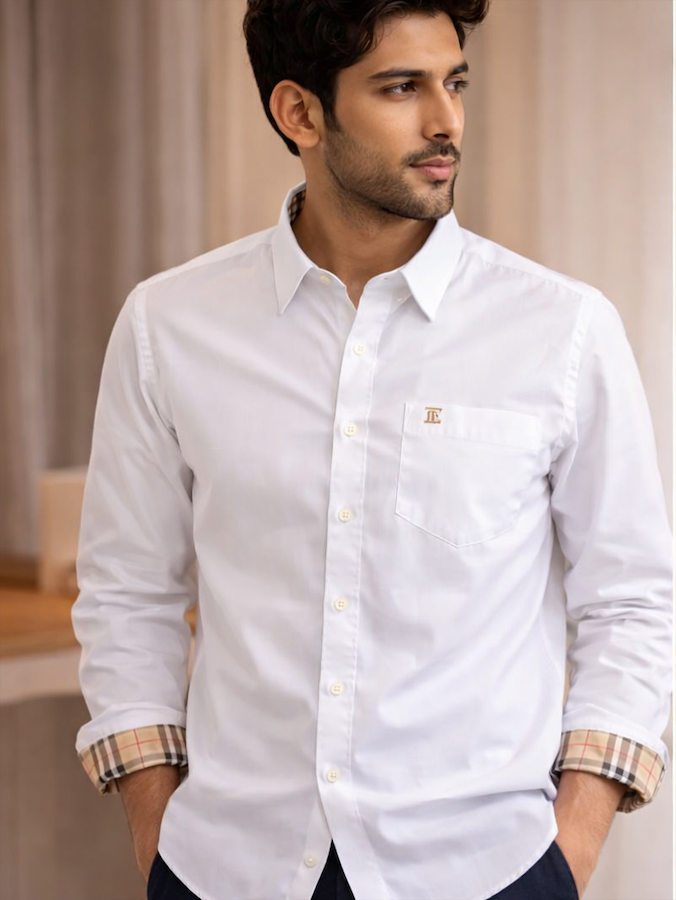 Urban Fit White Check Collar Shirt