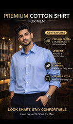 Men’s Premium Cotton Loose Fit Shirt | Solid Blue Casual Shirt for Men | Comfortable Daily Wear Shirt