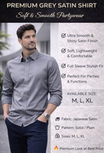 Men Premium Grey Satin Shirt | Japanese Satin Fabric | Partywear Stylish Shirt for Men | Full Sleeve Regular Fit