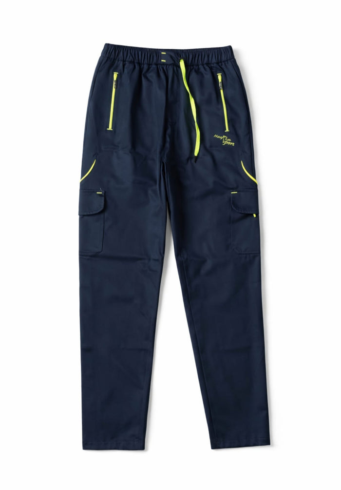 Men Navy Blue Cargo Track Pants | 4 Way Lycra Stretch | Gym & Casual Wear | Multiple Pocket Lower