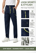 Men Navy Blue Cargo Track Pants | 4 Way Lycra Stretch | Gym & Casual Wear | Multiple Pocket Lower