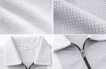 Men Premium Zipper Polo T-Shirt | Ribbed Texture Full Sleeve Casual Wear | Stylish Summer Knit Top