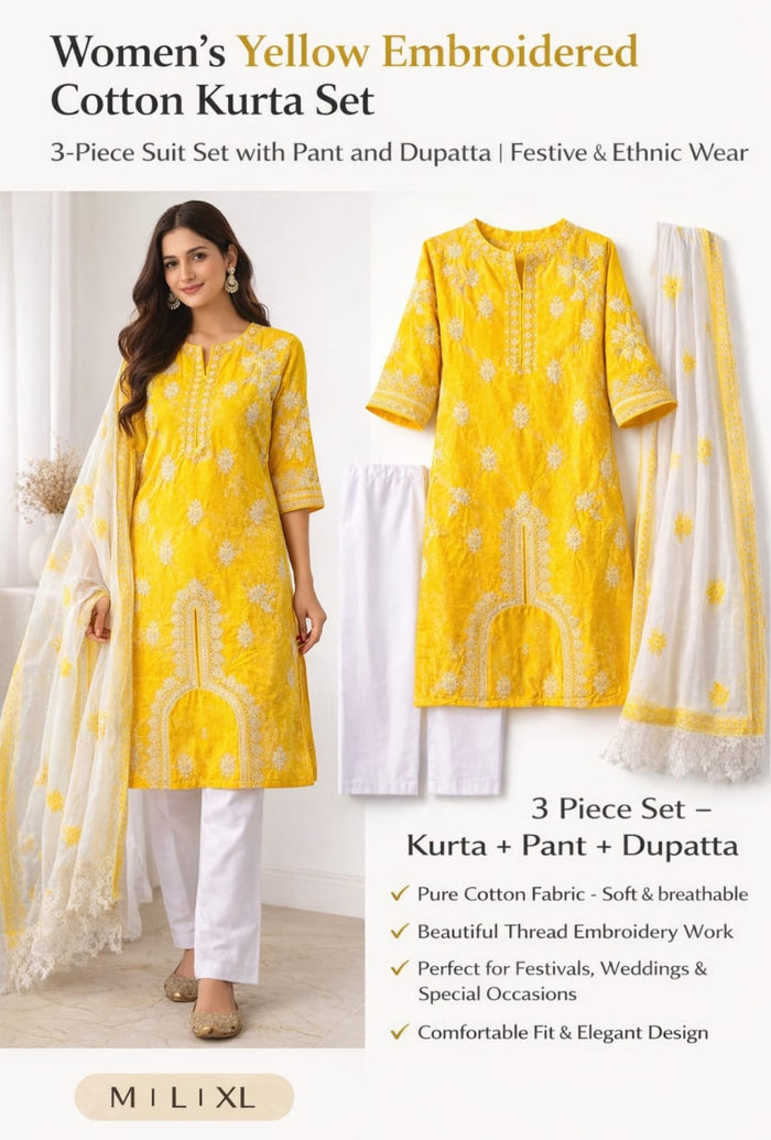 Women’s Embroidered Kurta Set | Stylish Cotton Kurti for Women | Casual & Festive Wear Kurta (Multiple Colours)