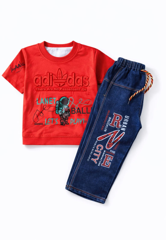 Kids Stylish Printed T-Shirt | Soft Cotton Boys Casual Wear | Trendy Summer T-Shirt (Black, Red, Sky Blue)