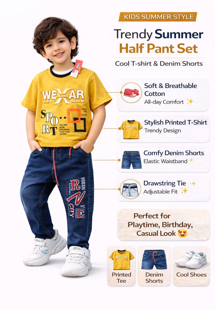 Kids Printed Cotton T-Shirt | Stylish Boys Casual Wear | Multi Colour Trendy T-Shirt (6 Colours Available)