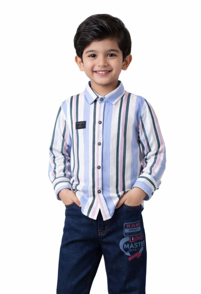 Kids Stylish Striped Shirt & Denim Pant Set | Boys Combo Outfit (Size 20–40)