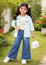 Kids Stylish Striped Jacket Set with Inner Tee (Size 32-34) | Premium Quality Cotton | Pink, Mint Green, Peach