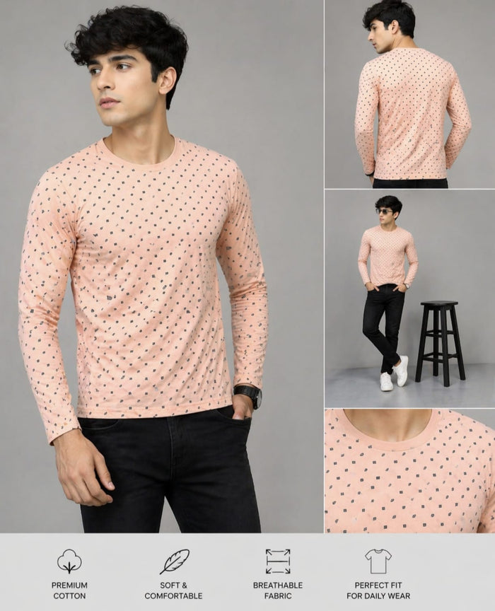 Premium Full Sleeve Printed T-Shirt for Men | Soft Cotton Casual Wear | Stylish Daily Wear