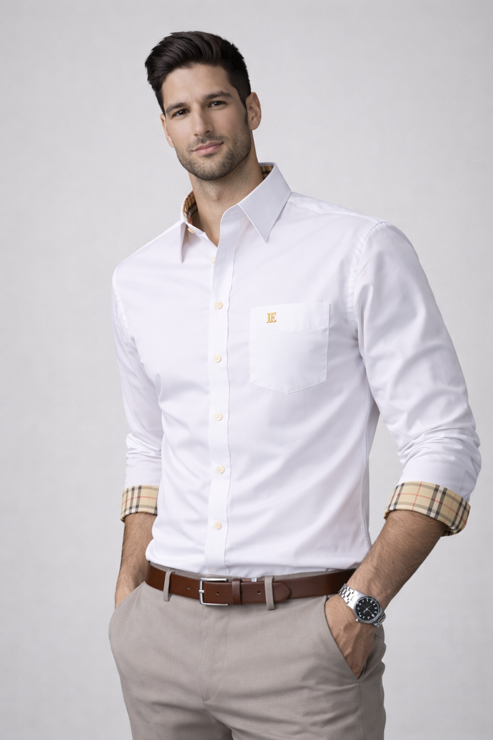 Urban Fit White Check Collar Shirt